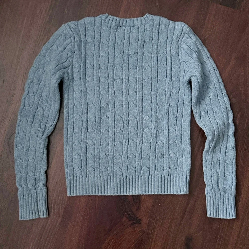 Vintage Ralph Lauren Cotton Long Sleeve Cable Knit Blue Sweater Kids Size Small